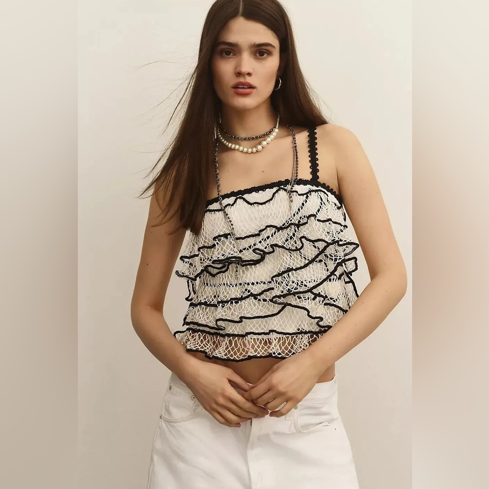 ANTHROPOLOGIE By Anthropologie Crochet Ruffle Cami NWT